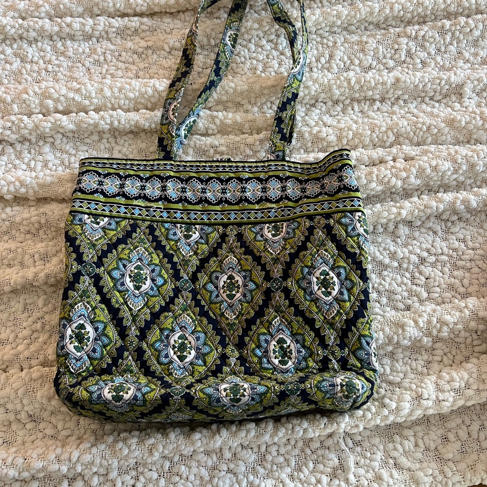 Vera Bradley Quilted Patterned Tote Bag in Navy and Green